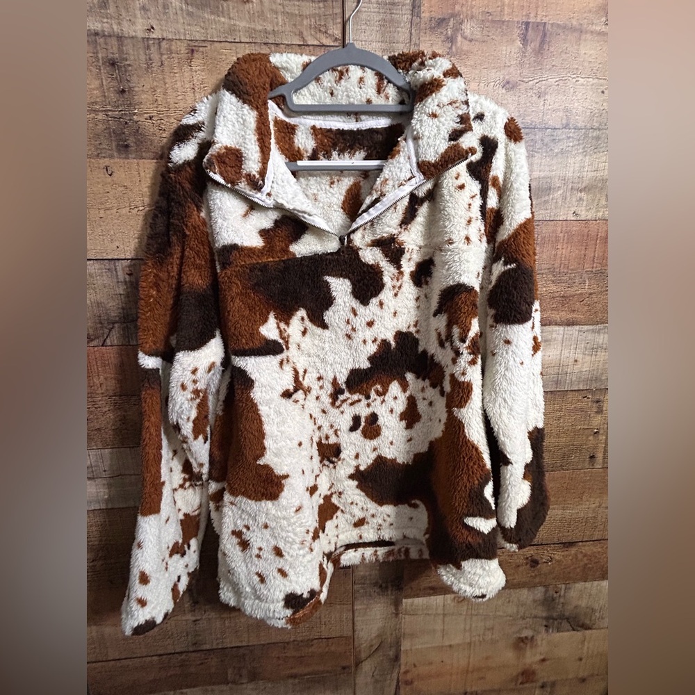 Cozy Cow Print Fleece Pullover